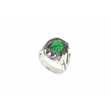 Men's Ring Engraved 925 Sterling Silver marcasite green zircon stone P 431